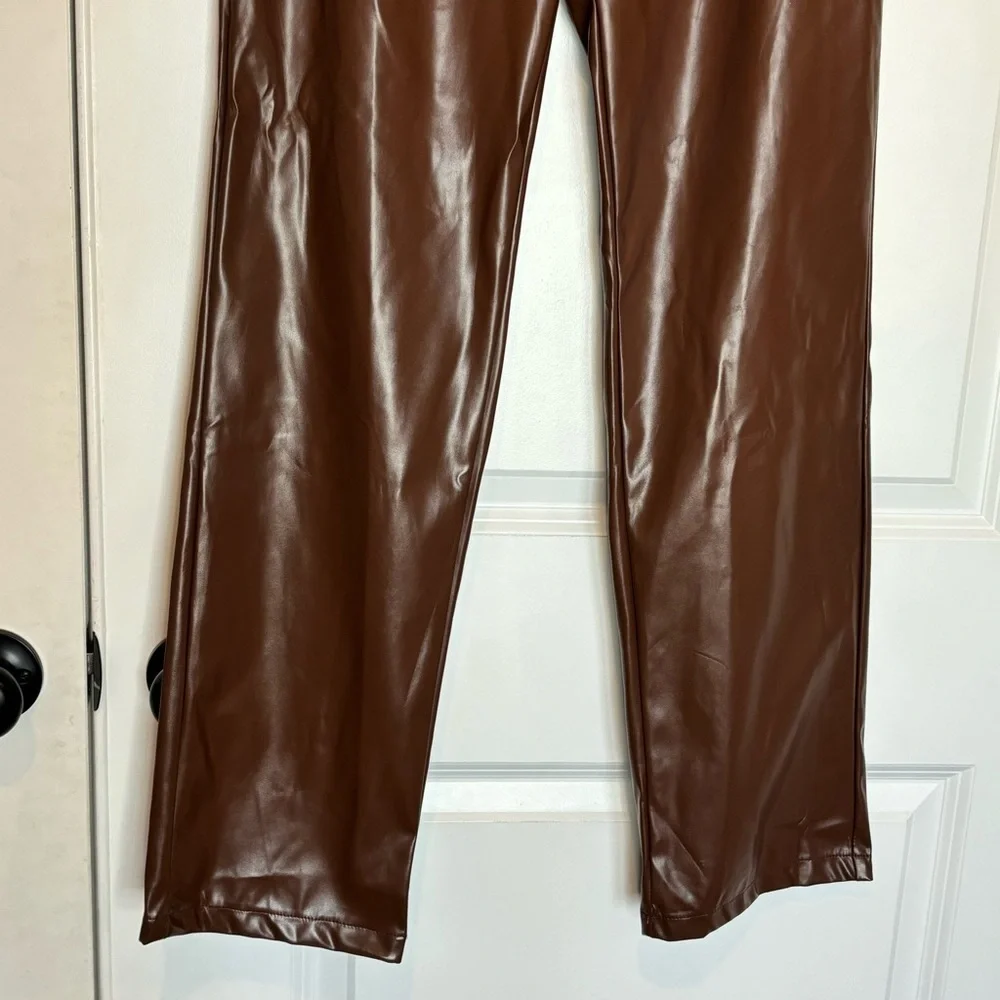 NWT Princess Polly Lillie Faux Leather High Waist Straight Leg Pants Brown Tan 6 - Picture 4 of 9
